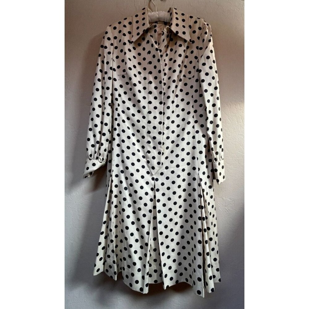 Vintage David Barr for db. Womens Polka Dot Pleated Dress Long Sleeve Size 16